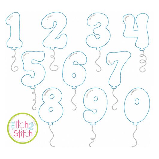Balloon Numbers Bean Applique | Machine Embroidery Designs by JuJu