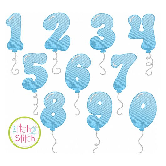 Balloon Numbers Sketch | Machine Embroidery Designs by JuJu