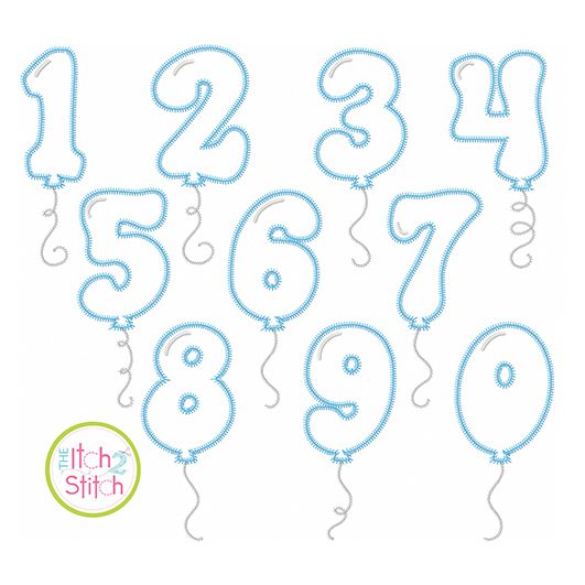 Balloon Numbers Zig Zag Applique | Machine Embroidery Designs by JuJu