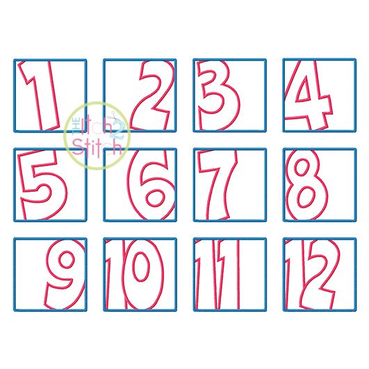 Box Font Applique Numbers Set | Machine Embroidery Designs by JuJu