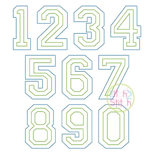 Raggy Double Varsity Applique Numbers Font | Machine Embroidery Designs by JuJu