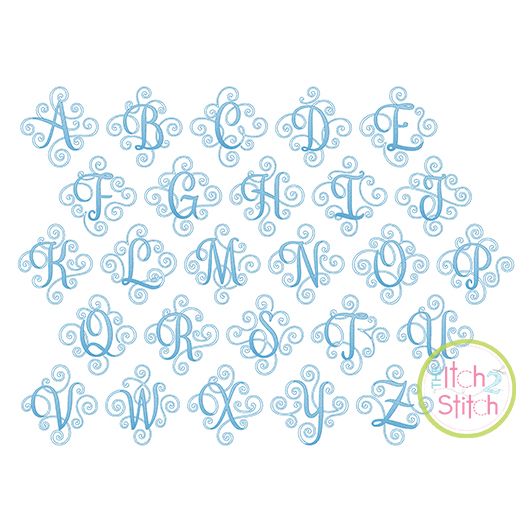 Itch 2 Stitch Elegant Scroll Sketch Monogram Digital Embroidery Machine Designs by JuJu