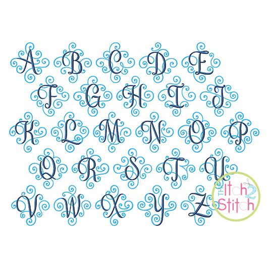 Itch 2 Stitch Elegant Scroll Two Color Small Monogram Digital Embroidery Machine Designs by JuJu