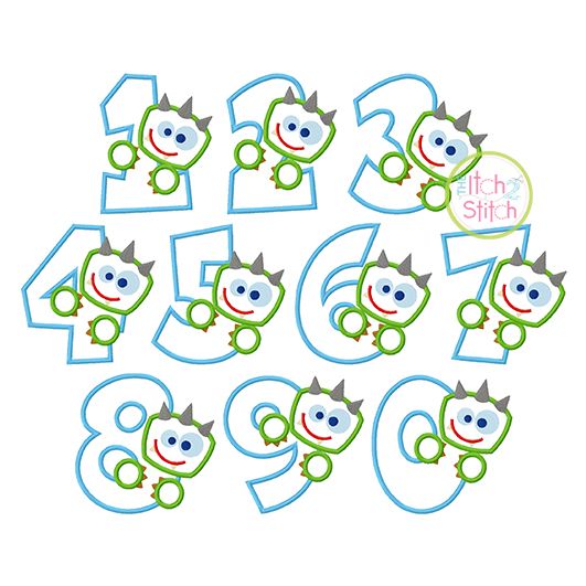 Monster Numbers Set Applique | Machine Embroidery Designs by JuJu