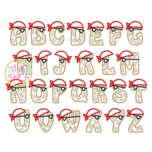 Pirate Alphabet Set Applique | Machine Embroidery Designs by JuJu
