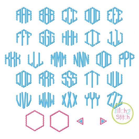 Scalloped Honeycomb Monogram Embroidery Font | Machine Embroidery Designs by JuJu