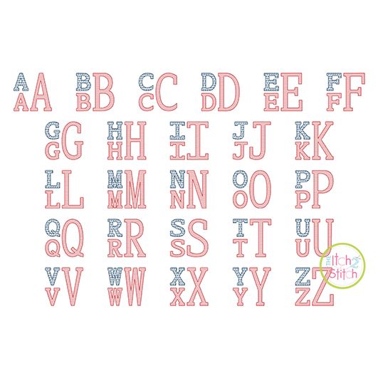 Stacked Serif Patriotic Motif Embroidery Monogram Font | Machine Embroidery Designs by JuJu