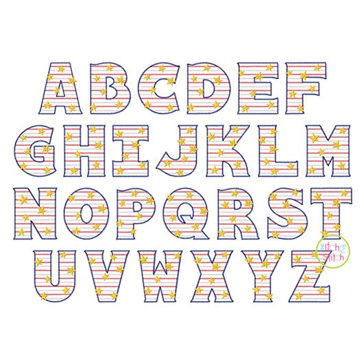 Stars and Stripes Embroidery Font | Machine Embroidery Designs by JuJu