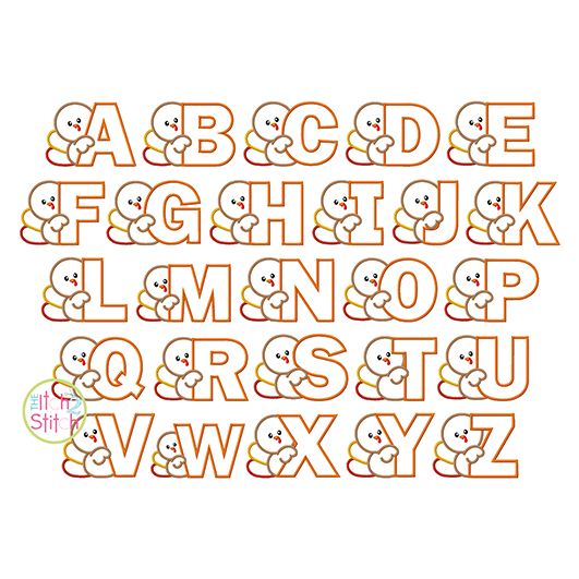 Turkey Alphabet Set Applique | Machine Embroidery Designs by JuJu