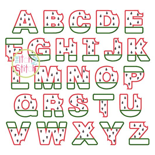 Watermelon Alphabet Applique Set | Machine Embroidery Designs by JuJu