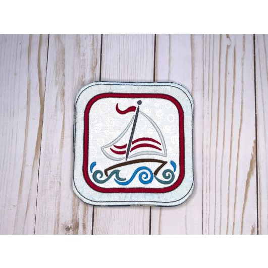ITH Sailboat Square Coaster | Machine Embroidery Designs by JuJu