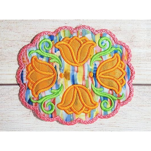ITH Scalloped Tulip Coaster | Machine Embroidery Designs by JuJu