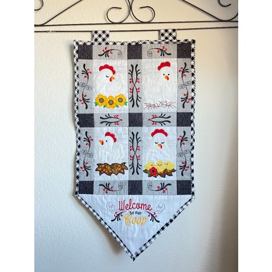 ITH Classic Chickens Wall Hanging | Machine Embroidery Designs by JuJu