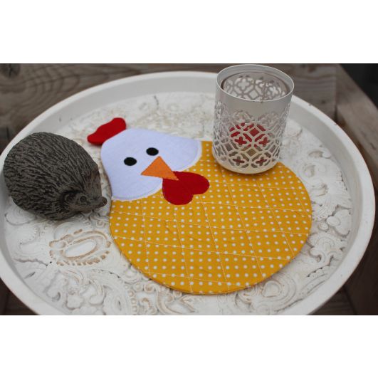 In The Hoop Chicken Shaped Mug Rug | Machine Embroidery Designs by JuJu