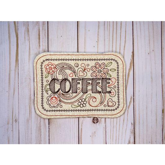 ITH Coffee Doodle Mug Rug | Machine Embroidery Designs by JuJu