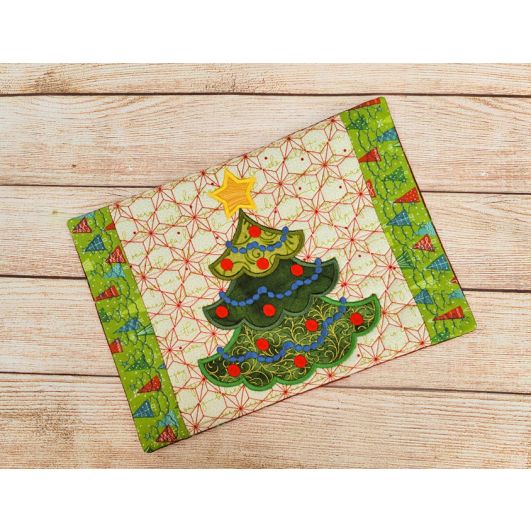 ITH Christmas Tree Mug Rug | Machine Embroidery Designs by JuJu