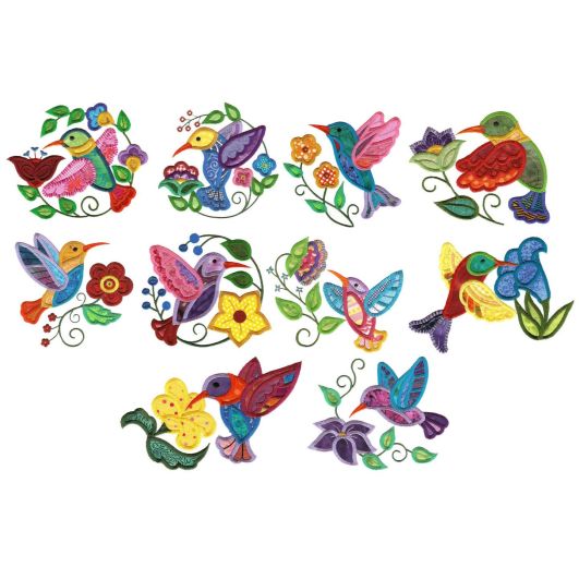 Jumbo Jacobean Hummingbirds Applique Machine Embroidery Designs by JuJu 
