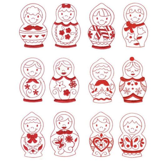 Russian Dolls Redwork Machine Embroidery Designs by JuJu