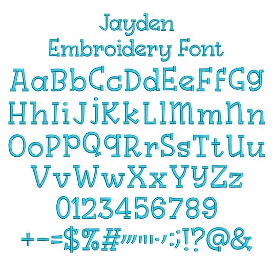 Jayden Embroidery Font | Machine Embroidery Designs by JuJu