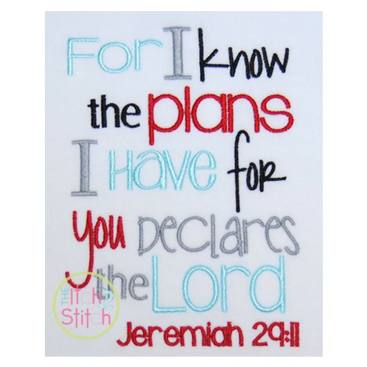 Jeremiah 29:11 Boy Version (For I know the Plans I have For You) | Machine Embroidery Designs by JuJu