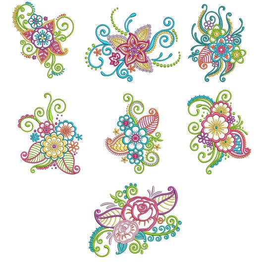 Mehndi Flowers Set 1 Machine Embroidery Designs by JuJu