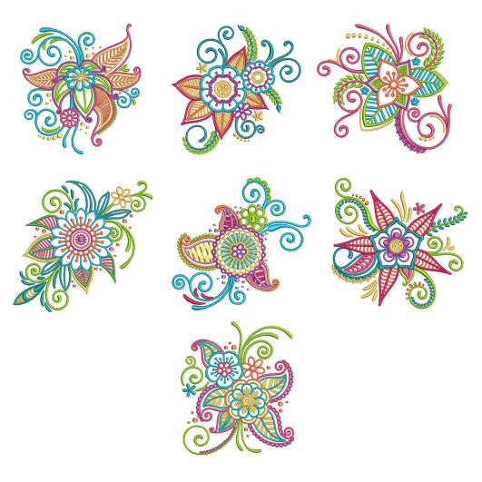 Mehndi Flowers Set 2 Machine Embroidery Designs by JuJu