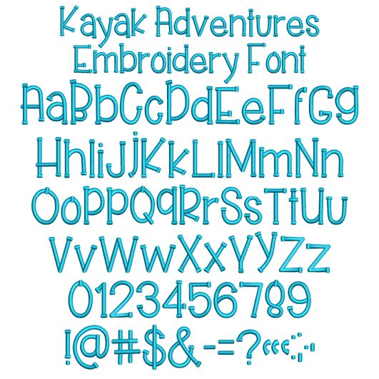 Kayak Adventures Embroidery Font | Machine Embroidery Designs by JuJu