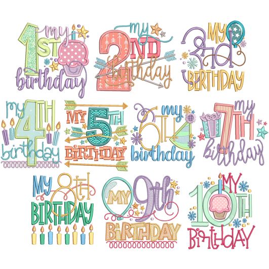 Kids Birthday Milestones Machine Embroidery Designs by JuJu