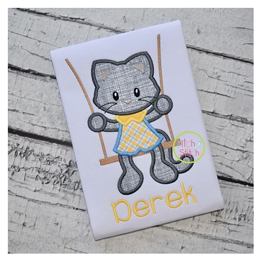 Kitty in the Swing Boy Applique | Machine Embroidery Designs by JuJu