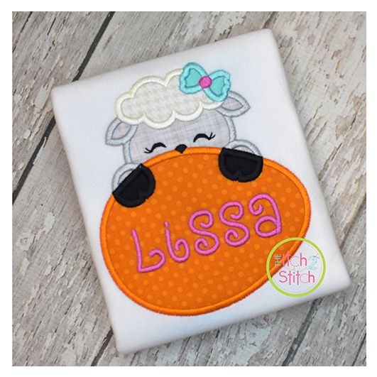 Lamb Egg Peeker Girl Applique | Machine Embroidery Designs by JuJu