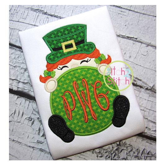 Leprechaun Girl Monogram Peeker Applique | Machine Embroidery Designs by JuJu