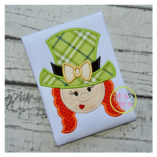 Leprechaun Face Girl Applique Design | Machine Embroidery Designs by JuJu