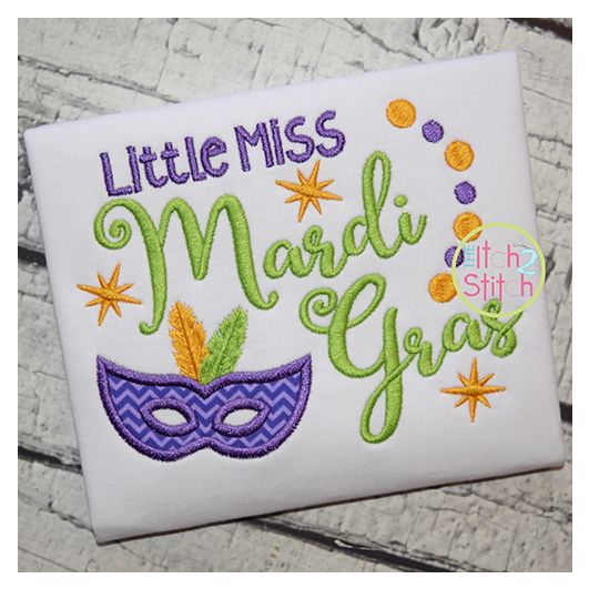Little Miss Mardi Gras Applique | Machine Embroidery Designs by JuJu
