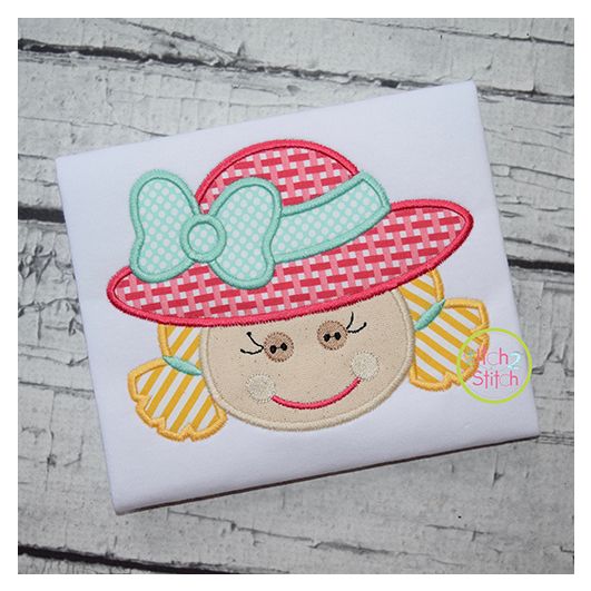 Little Scarecrow Face Girl Applique | Machine Embroidery Designs by JuJu