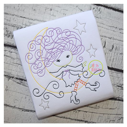 Little Witch on Moon Bean Embroidery | Machine Embroidery Designs by JuJu