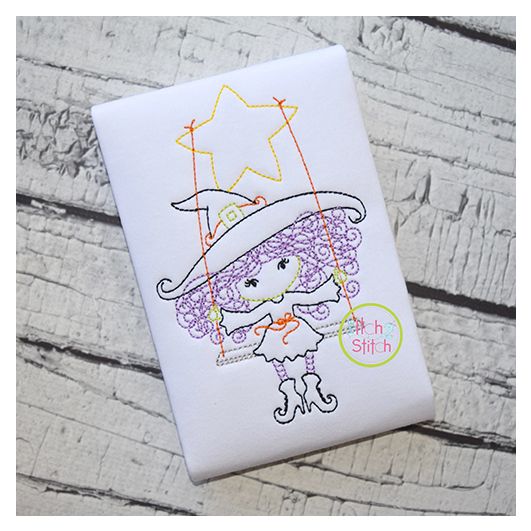 Little Witch on Swing Bean Embroidery | Machine Embroidery Designs by JuJu