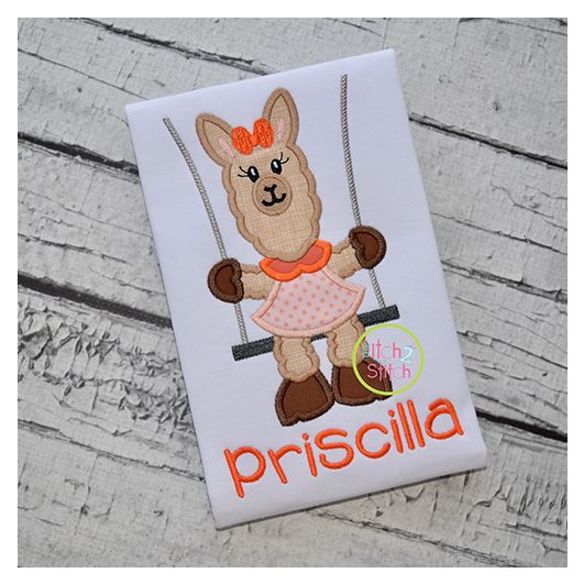 Llama in the Swing Girl Applique | Machine Embroidery Designs by JuJu