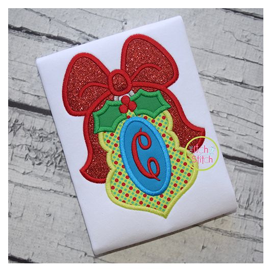 Long Ornament with Bow Monogram Applique | Machine Embroidery Designs by JuJu