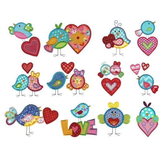 Love Birds Hearts Applique Applique Machine Embroidery Designs by JuJu 
