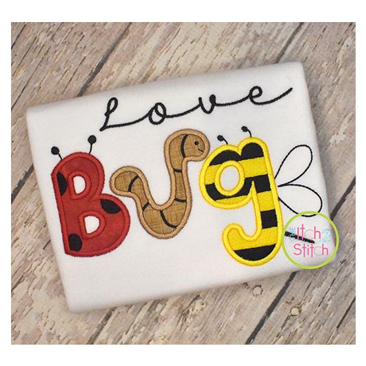 Love Bug Word Art Applique | Machine Embroidery Designs by JuJu