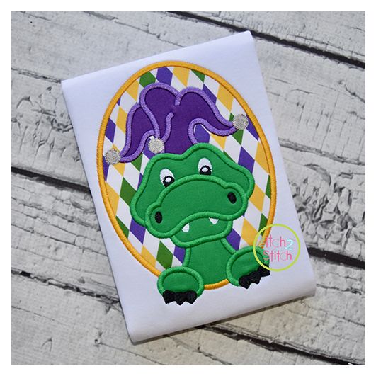 Mardi Gras Alligator Applique | Machine Embroidery Designs by JuJu