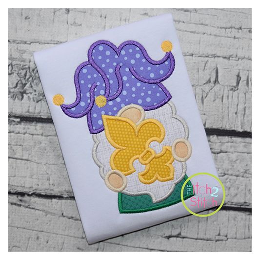 Gnome Mardi Gras Applique Design | Machine Embroidery Designs by JuJu