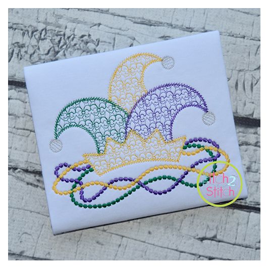 Mardi Gras Hat Beads Motif Embroidery Design | Machine Embroidery Designs by JuJu
