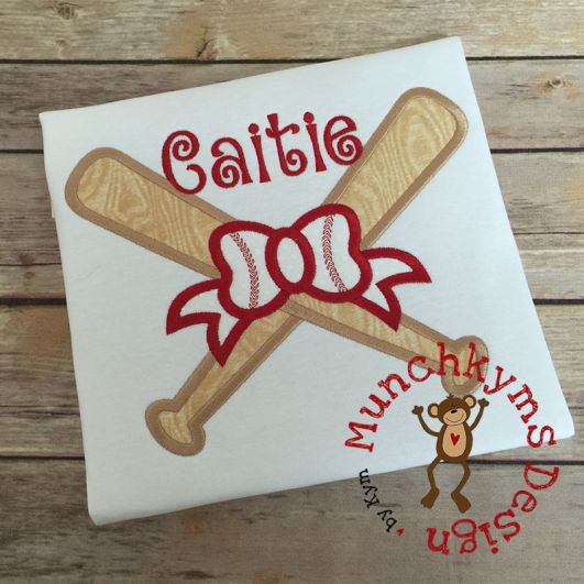 Baseball Bats Bow Applique | Machine Embroidery Designs by JuJu