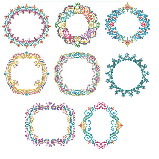 Mehndi Monogram Frames Set 2 Machine Embroidery Designs By JuJu
