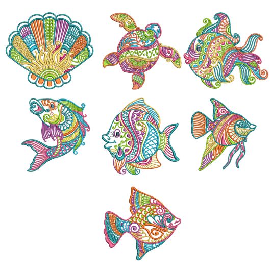 Mehndi Sea Life Set 2 Machine Embroidery Designs by JuJu