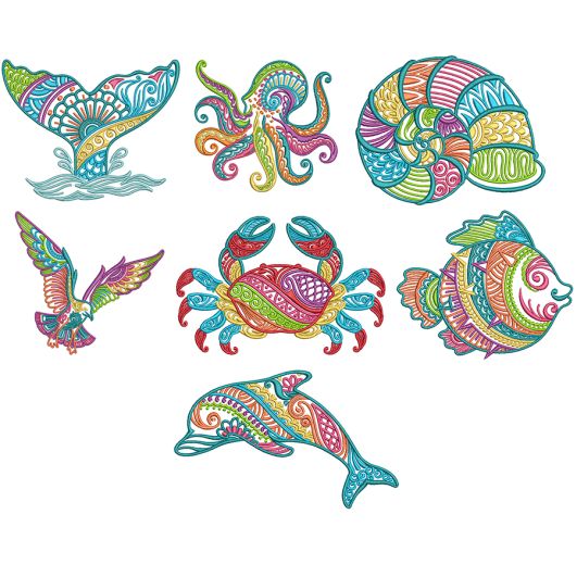 Mehndi Sea Life Set 3 Machine Embroidery Designs by JuJu