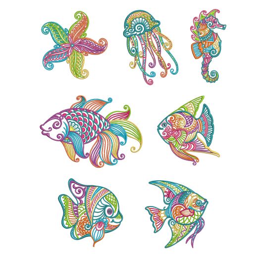 Mehndi Sea Life Set 1 Machine Embroidery Designs by JuJu