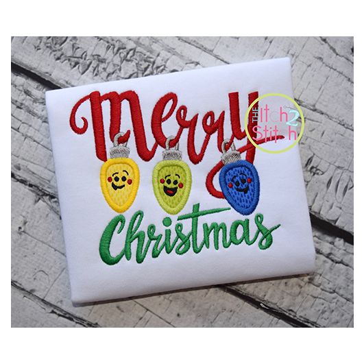 Merry Christmas Lights Applique | Machine Embroidery Designs by JuJu