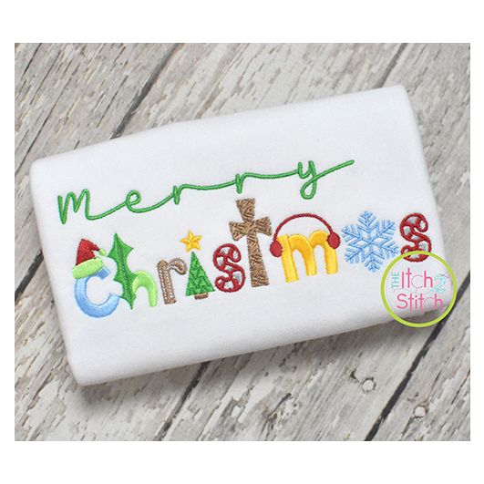 Merry Christmas Word Art Embroidery | Machine Embroidery Designs by JuJu